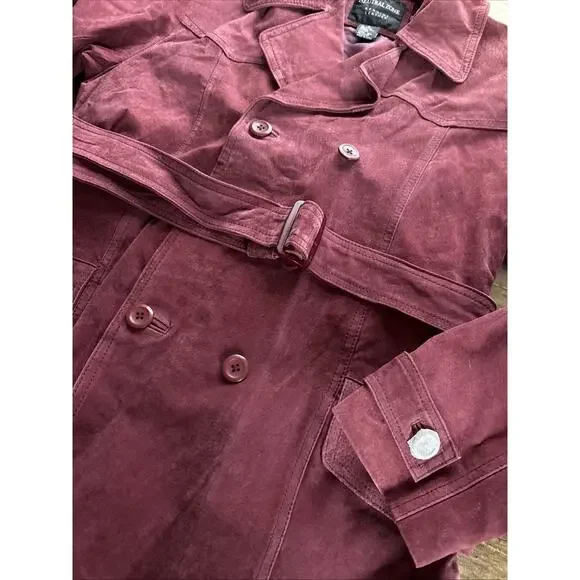 Vintage Neutral Zone Red Suede Leather Short Trench Coat Belted NWOT Women